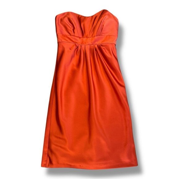 Alfred Angelo Reddish Orange Strapless Midi Cocktail Dress Sz 4 - Picture 1 of 10